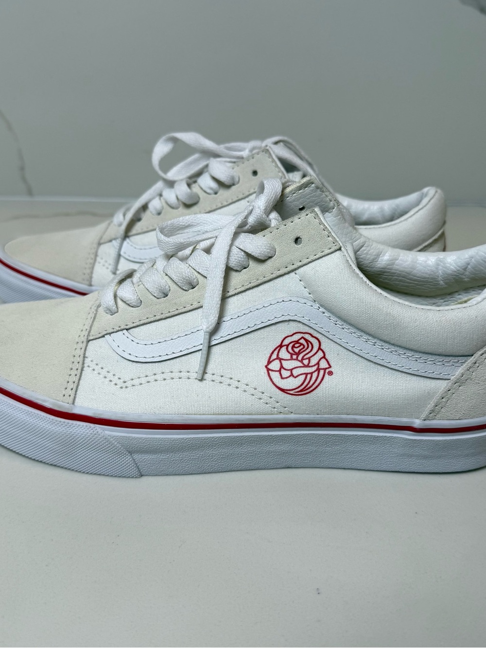 Vans Old Skool Rose Floral Canvas Women's 10.5 Mens 9 Sneakers White cream FLAW - Picture 2 of 14